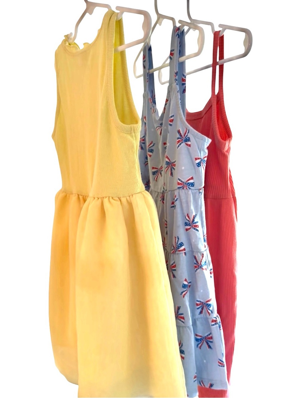 Yellow, Blue Patriotic & Coral Girls' Sundress Trio | Size 4